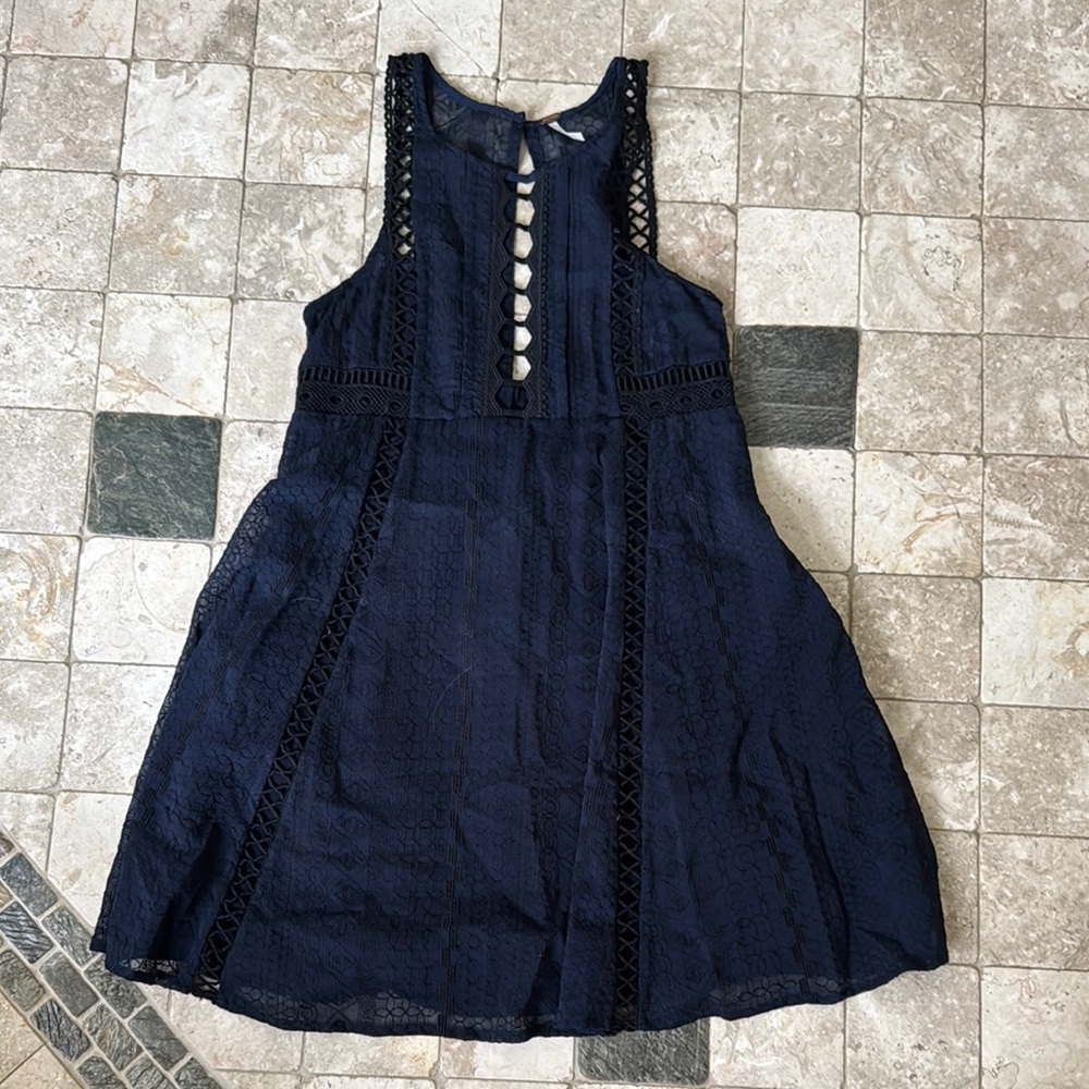Elegant Navy Blue Lace Dress